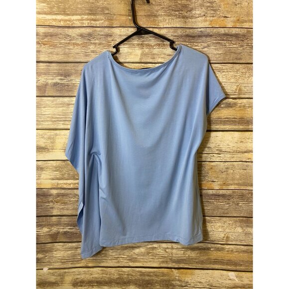 St John Resort Top Short Sleeve One Drape Sleeve M Medium Blue Stretch Classic - Picture 6 of 6